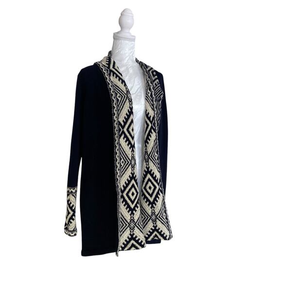 Ralph Lauren Blue White Geometric Tribal Open Front Knit Cardigan Size Small - Picture 3 of 16